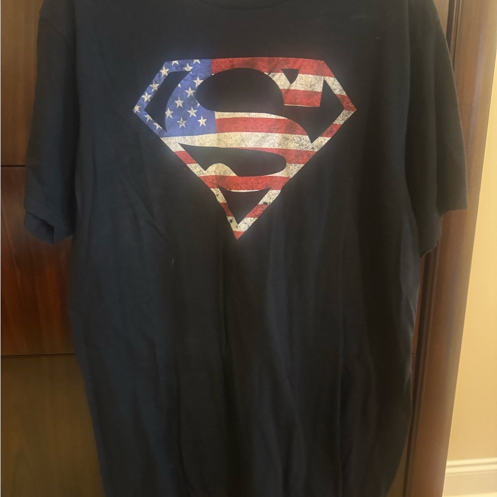 Black Superman T-Shirt with American Flag Logo